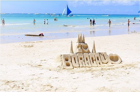 Beach with boracay sand castle